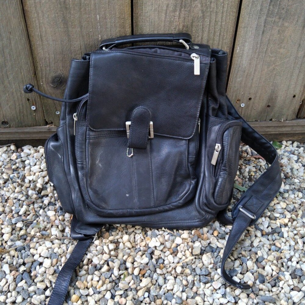 Black Leather Women's Backpack